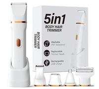 KINGTEE Rasoio elettrico 5 in 1 per bikini da donna, rasoio impermeabile IPX7, rasoio senza fili per corpo e viso per donne, lame in ceramica, ricaricabile USB-C, kit di rimozione dei peli indolore