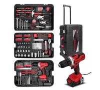 KingTool Kit di attrezzi per la casa, 286 pezzi, kit di attrezzi per la riparazione automatica della casa con cassetta degli attrezzi rotante, set di attrezzi meccanici con trapano elettrico senza