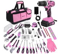 KingTool Set di attrezzi da 267 pezzi, set di attrezzi rosa con trapano elettrico da 21 V rosa senza crodless, kit di attrezzi da donna con borsa per attrezzi rosa, kit di attrezzi da donna per la