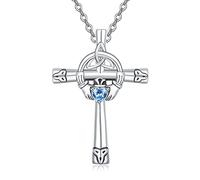 KINGWHYTE Ankh Collana con ciondolo a forma di croce, in argento Sterling con rosa, a forma di cuore, con ali d'angelo, per donne, ragazze, mamma, fidanzata, Argento sterling