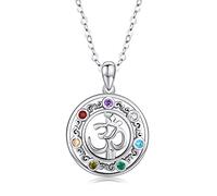KINGWHYTE Argento 925 Aum Om Ohm Chakra Yoga Ciondolo Collana Gioielli Regali per donne, Uomini Ragazze- 18 "+ 2" Catena d'argento