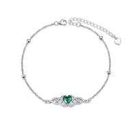 KINGWHYTE Bracciale celtico da donna, in argento sterling 925, regolabile, con nodo celtico, con cuore verde, gioielli irlandesi, regali per le donne, 7in +2in, Argento sterling, Zirconia cubica