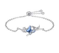 KINGWHYTE Braccialetto a farfalla in argento Sterling 925 con cristalli blu, regolabile, per anniversario, compleanno, Natale, regalo per donne, 7 inch, Argento sterling
