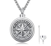 KINGWHYTE Bussola Cenere, collana in argento Sterling 925, cremazione gioielli per cenere, ciondolo per urna, regalo memorabile per uomini, donne e cani
