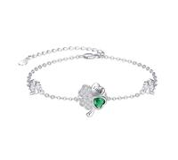 KINGWHYTE Cavigliera a trifoglio in argento sterling 925, quadrifoglio, bracciale alla caviglia, regolabile, per l'estate a piedi nudi, da spiaggia, per donne e ragazze, Eine Grösse, Argento sterling
