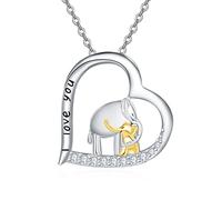 KINGWHYTE Collana ciondolo cuore elefante donna in argento sterling 925 ti amo collana per mamma madre figlia collana elefante gioielli regali festa della mamma figlia