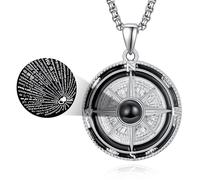 KINGWHYTE Collana con bussola in argento Sterling 925, da uomo, con ciondolo a forma di collana nera per uomo e ragazzo, Argento sterling, Zirconia cubica