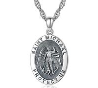 KINGWHYTE Collana con San Michele/San Cristoforo, in argento Sterling S925, Arcangelo San Michele, protegge gli Stati Uniti, regalo di laurea per donne e uomini, 20*25 mm pendant with a 22-inch chain