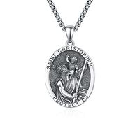 KINGWHYTE Collana con San Michele/San Cristoforo, in argento Sterling S925, Arcangelo San Michele, protegge gli Stati Uniti, regalo di laurea per donne e uomini, 25 mm/0.98 inch, Argento sterling, Non