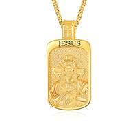 KINGWHYTE Collana con San Michele/San Cristoforo, in argento Sterling S925, con ciondolo a forma di Arcangelo Santo, amuleto, regalo religioso per donne e uomini, rettangolare, 28 mm x 17,5 mm