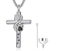 KINGWHYTE Collana con urna a forma di zampa, per donne, in argento Sterling 925, con ciondolo a forma di croce all'infinito, per le donne, gioiello commemorativo per sempre nel mio cuore