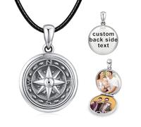 KINGWHYTE Collana da uomo con bussola in argento Sterling S925, ciondolo a bussola per compleanno, regalo di laurea, gioielli per uomini e donne, 18 mm, Argento sterling, Nessuna pietra preziosa