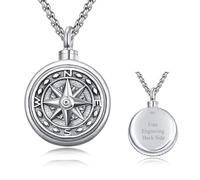 KINGWHYTE Collana da uomo con bussola in argento Sterling S925, ciondolo a bussola per compleanno, regalo di laurea, gioielli per uomini e donne, 18 mm, Argento sterling, Nessuna pietra preziosa