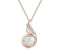 KINGWHYTE Collana in argento Sterling 925 con opale e ciondolo a forma di fenice, da donna, con pietra portafortuna, regalo di compleanno per lei, 45,7 cm + 5,1 cm, Argento sterling, Opale