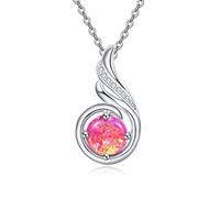 KINGWHYTE Collana in argento Sterling 925 con opale e ciondolo a forma di fenice, da donna, con pietra portafortuna, regalo di compleanno per lei, 45,7 cm + 5,1 cm, Argento sterling, Opale