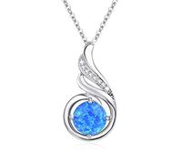 KINGWHYTE Collana in argento Sterling 925 con opale e ciondolo a forma di fenice, da donna, con pietra portafortuna, regalo di compleanno per lei, 45,7 cm + 5,1 cm, Argento sterling, Opale