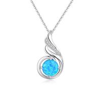 KINGWHYTE Collana in argento sterling 925 con opale e fenice principessa, ciondolo opale per donne, pietra portafortuna, regalo di compleanno per voi - 18" + 2" catena in argento, Argento sterling