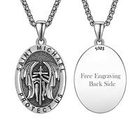 KINGWHYTE Collana personalizzata con San Michele, in argento Sterling S925, con archangle Michael Protect Us, regalo di laurea per donne e uomini (inciso)