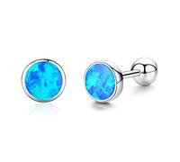 KINGWHYTE Orecchini a perno rotondi in argento Sterling 925 con opale blu/bianco, gioielli per donne e ragazze, migliori regali di compleanno, 9mm, Argento sterling