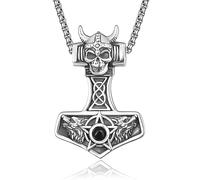 KINGWHYTE Thor - Collana da uomo in argento sterling 925, con ciondolo a forma di runa vichinga, stile nordico, stile vichingo, idea regalo per uomini, Argento sterling
