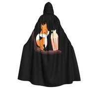 Kingww Little Fox Watching A Movie Halloween mantello con cappuccio per uomini e donne: mantello leggero in poliestere con cappuccio, perfetto per cosplay, Halloween e feste in costume