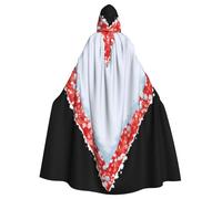 Kingww Mantello con cappuccio per Halloween con motivo a cuori sulla neve, per uomini e donne: mantello leggero in poliestere con cappuccio, perfetto per cosplay, Halloween e feste in costume