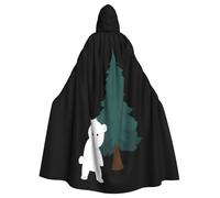Kingww Mantello con cappuccio per Halloween con orsetto bianco accanto a un albero di pino, per uomini e donne: mantello leggero in poliestere con cappuccio, perfetto per cosplay, Halloween e feste in