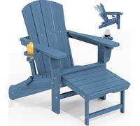 KINGYES Adirondack - Sedia pieghevole regolabile con pouf retrattile, in HDPE, reclinabile, con portabicchieri, colore: blu scuro