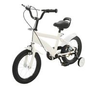 KinHall Bicicletta per bambini da 14 pollici con ruote di sostegno, bianco/nero | Per principianti, lunghezza totale 100 cm, altezza regolabile, azionamento manuale, montaggio richiesto