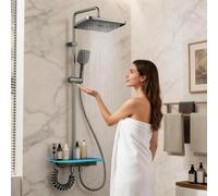 Kinhoou Moderno miscelatore termostatico per doccia con display a LED, kit saliscendi doccia 4 in 1 con luci ambientali, grande soffione quadrato a pioggia da 30 cm e palmare a 3 vie per il bagno