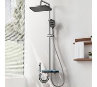 Kinhoou Set miscelatore doccia con display a LED, miscelatore termostatico per doccia aggiornato con soffione quadrato a pioggia da 30 cm, kit saliscendi doccia 4 in 1 con luci ambientali, palmare a 3