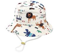 Kiniris Cappello da Pescatore Bambino Bambine Estivo Bambini Bucket Hat Anti-UV Neonato Protezione del Sole Cappello UPF 50+ per Spiaggia Vacanza Viaggio Outdoor (6-12 Mesi, Bianco Animale)