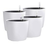 KINJOEK Confezione da 4 fioriere autoirriganti da 17,8 cm, con indicatore del livello dell'acqua, vaso da fiori bianco decorativo da giardino moderno per piante domestiche, fiori, violette africane,