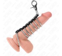 Kink - 7 anelli per pene in metallo da 3,8 cm a 5 cm collegati con pelle e catena in metallo 100 cm