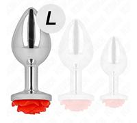 Kink - Plug Anale in Metallo Colore Argento con Rosa Rossa Taglia L