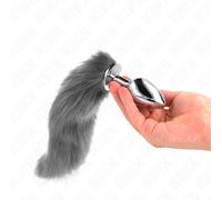 Kink - plug anale l 10 x 4 cm con coda sintetica 40 cm grigio e bianco