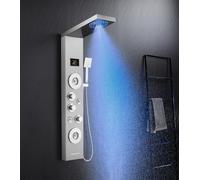 KINKIBOS Colonna Doccia con Miscelatore, Colonna Doccia a 6 Modalità con Display LED della Temperatura, Effetto Pioggia e Nebbia, 2 Modalità di Getti da Massaggio, Manopola e Bocca da Bagno, Colonna