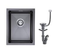 KINKIBOS Lavello da incasso in acciaio inox 304, 35 x 45 cm, piccolo, in acciaio inox, nero e grigio, con troppopieno (senza foro per rubinetto), lavello da cucina, 1 vasca, rettangolare, per