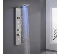 KINKIBOS Pannello doccia a LED con rubinetto, 5 funzioni, pannello doccia con indicatore di temperatura LED, pioggia e cascata, 3 ugelli massaggianti, doccetta e beccuccio per vasca, colonna doccia in