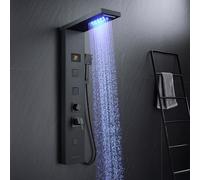 KINKIBOS Pannello doccia a torre con miscelatore, colonna doccia a 5 funzioni con display a LED della temperatura a pioggia e cascata, getti massaggianti, doccia portatile e beccuccio per vasca da