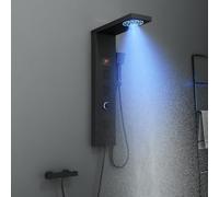 KINKIBOS Pannello doccia senza rubinetto, 6 funzioni, pannello doccia con indicatore di temperatura a LED, doccia a pioggia, nebbia, ugelli massaggianti, doccetta e vasca da bagno, colonna doccia in