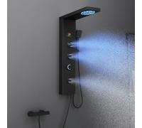 KINKIBOS Pannello doccia senza rubinetto, 6 funzioni, pannello doccia con indicatore di temperatura a LED, doccia a pioggia, doccia a pioggia, 2 modalità, ugelli massaggianti, doccetta e vasca da