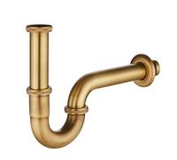 KINKIBOS, sifone a P in acciaio inossidabile 1 1/4" x 32mm universale per lavandino e lavabo del bagno, altezza regolabile, blocca i cattivi odori, finitura ottone antico spazzolato