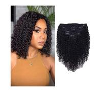 Kinky Curly Clip in Hair Extensions 120g/Set Natural Color Black 8 Pieces Human Hair for Women Facile installazione e rimozione(18inches)