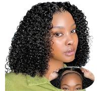 Kinky Curly Glueless Human Hair,4x4 Lace Front Pre Plucked Cut Deep Wave Bob Wig for Black Women Soffice e Naturale(14 inch)