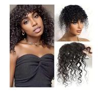 Kinky Curly Natural Black Topper Hair with Bangs Umane Women with Hair Extensions for Daily Wear(10 pollici)