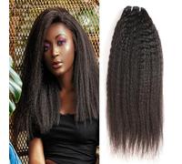 Kinky Straight Bundles, 1 Bundles Soft Straight Afro Kinky Human Hair Natural Black Virgin Human Hair Extensions per le donne(Black,14INCH/35cm)