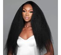 Kinky Straight Half Wig Human Hair Adjustable Drawstring 3 In 1 Beginner Friendly Glueless Wear and Go Half Human Hair Wig Parrucca Mezza Liscia Yaki 22 pollici