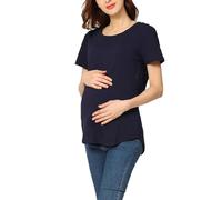 KINLYBO Maglietta da allattamento a maniche corte con cerniera laterale per gravidanza, abbigliamento casual, Blu scuro, M