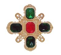 KINMOT Spilla a forma di croce maltese in stile vintage verde e rosso, gioiello barocco con finitura dorata e imitazione cabochon, stile vintage europeo antico